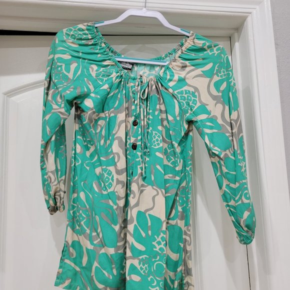 Manuhealii Teal/Beige Top Size Sm - Used - Picture 2 of 3